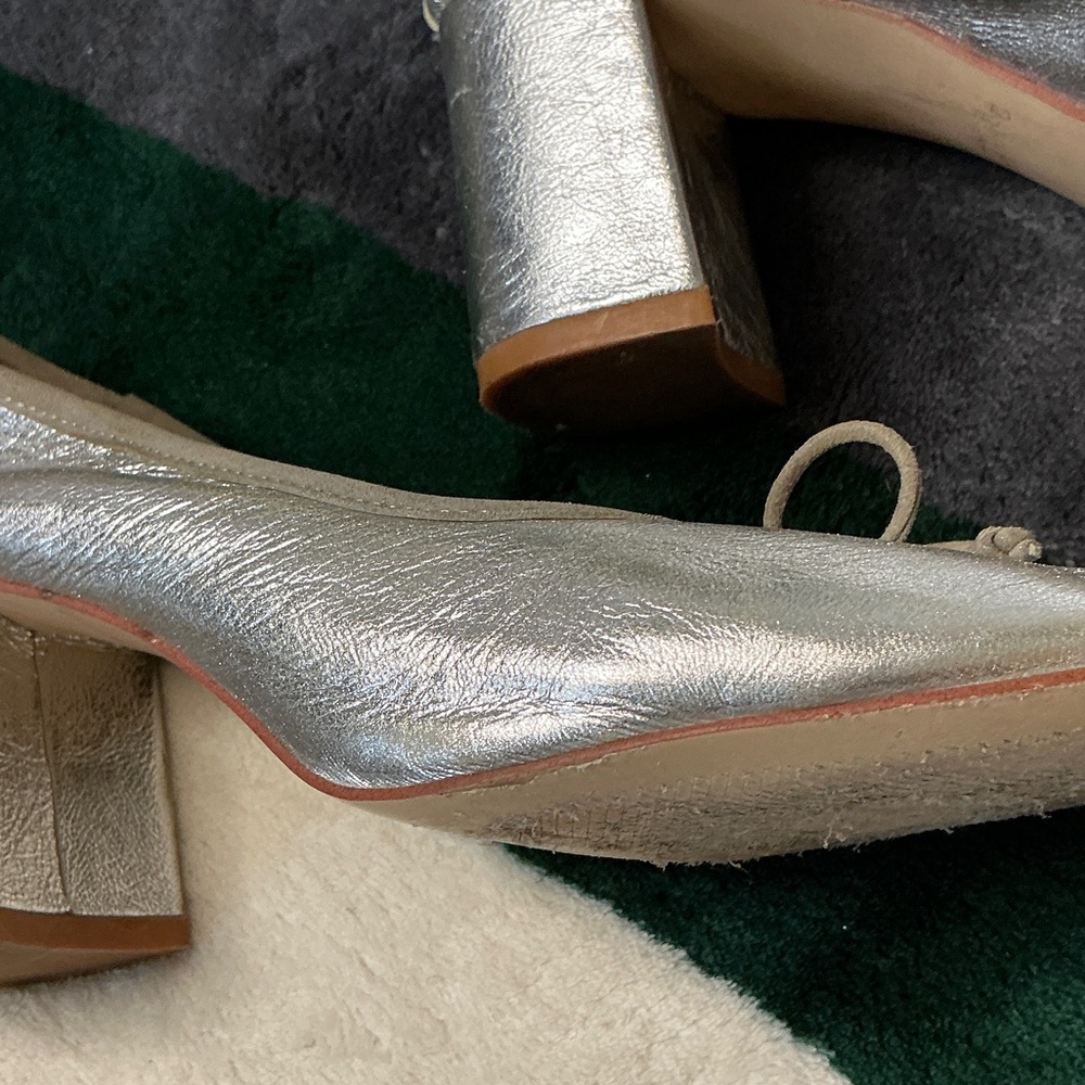 Zara Silver Ballet Flats with Bow Accent Size 4 - Picture 12 of 16